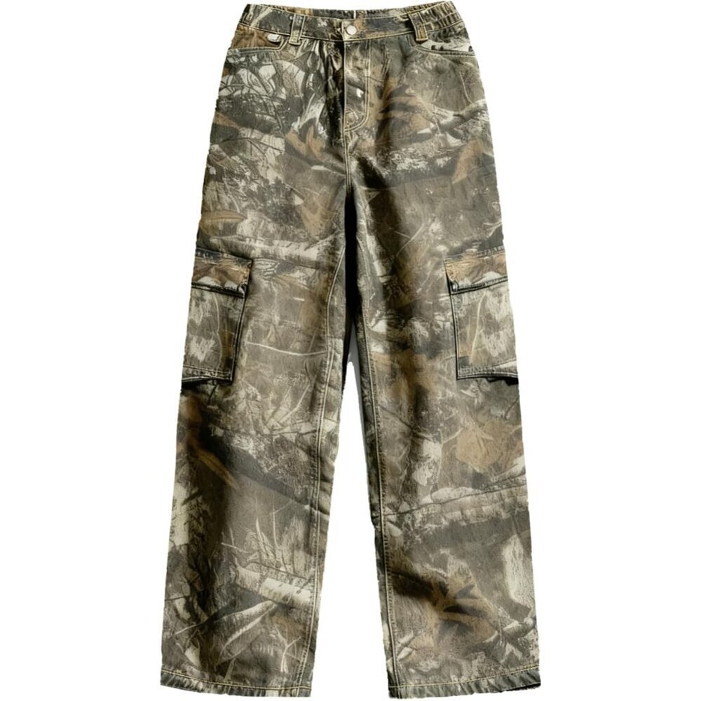 Camo Cargo Pants Cotton Wide Leg Trousers Sweatpants with Pockets Women Men